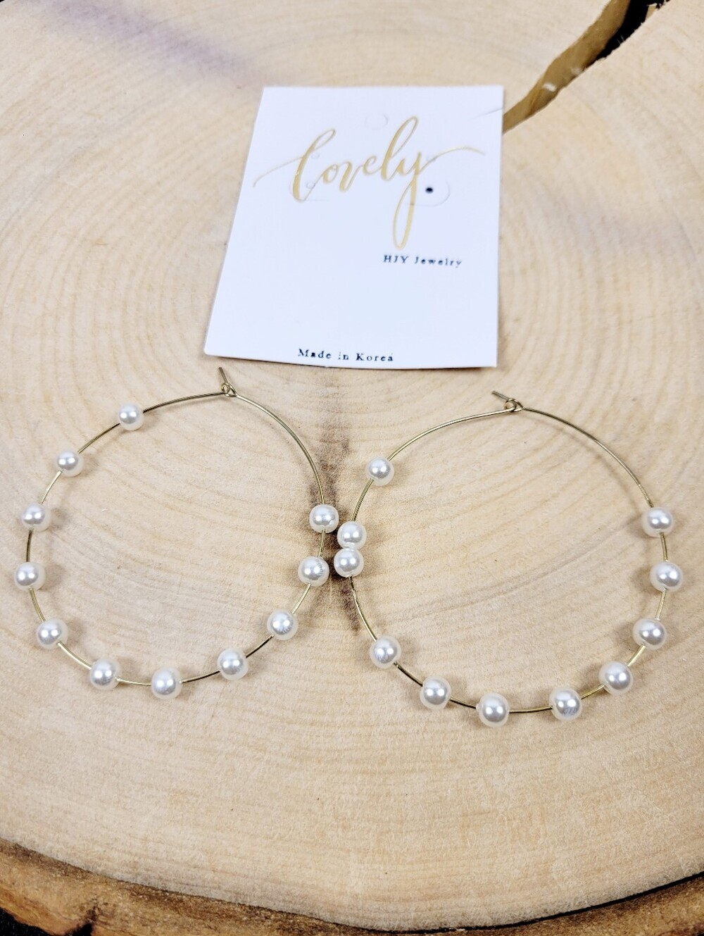Brand New Gold Tone Pearls Large Hoop Earrings